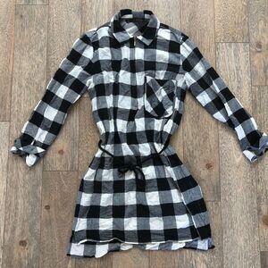 ZARA Buffalo Plaid Checkered Black And White Shirt Dress XS